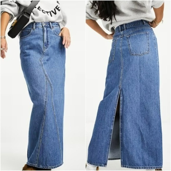 Mango Dresses & Skirts - Mango MNG NEW Long Maxi Medium Wash Denim Jean Skirt SZ Large Coastal Cowgirl